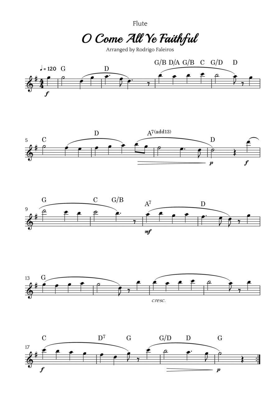 O Come All Ye Faithful (for flute solo) Flute Solo scores gallery preview page 1