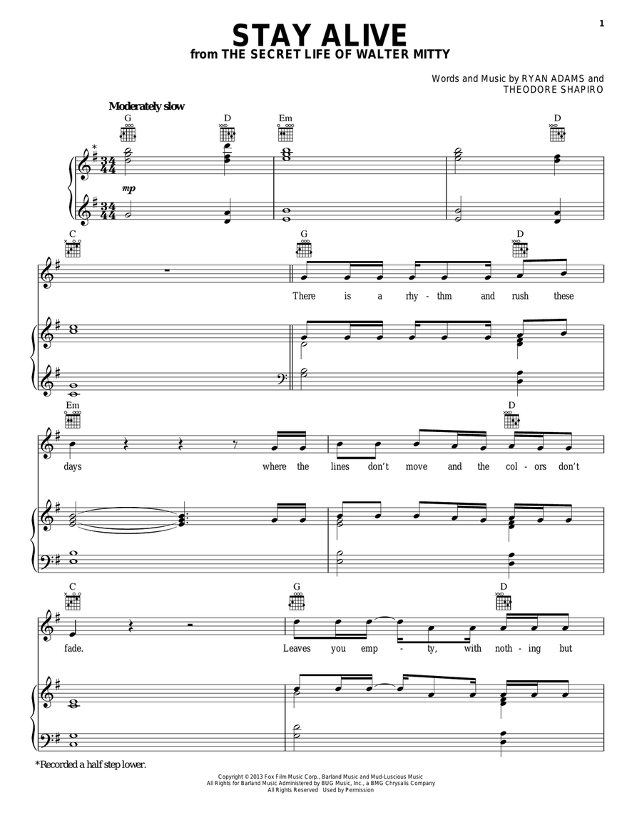 Stay Alive (from The Secret Life Of Walter Mitty) Acoustic Guitar scores gallery preview page 1