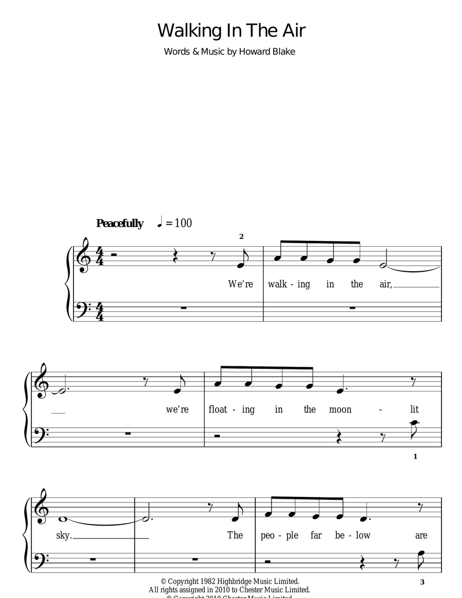 Walking In The Air (theme from The Snowman) Easy Piano scores gallery preview page 1