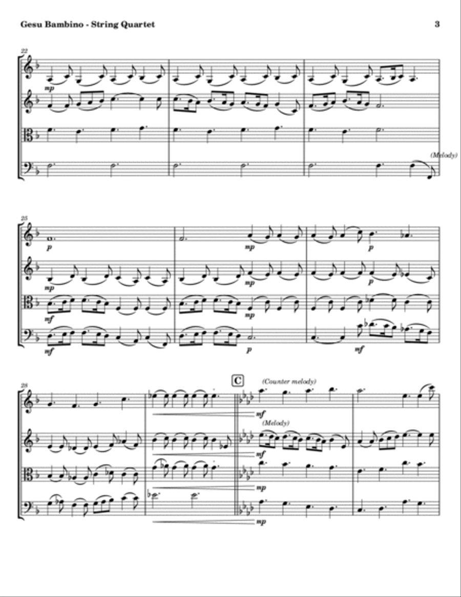 Gesu Bambino (Pastorale) - The Infant Jesus - String Quartet String Quartet scores gallery preview page 3