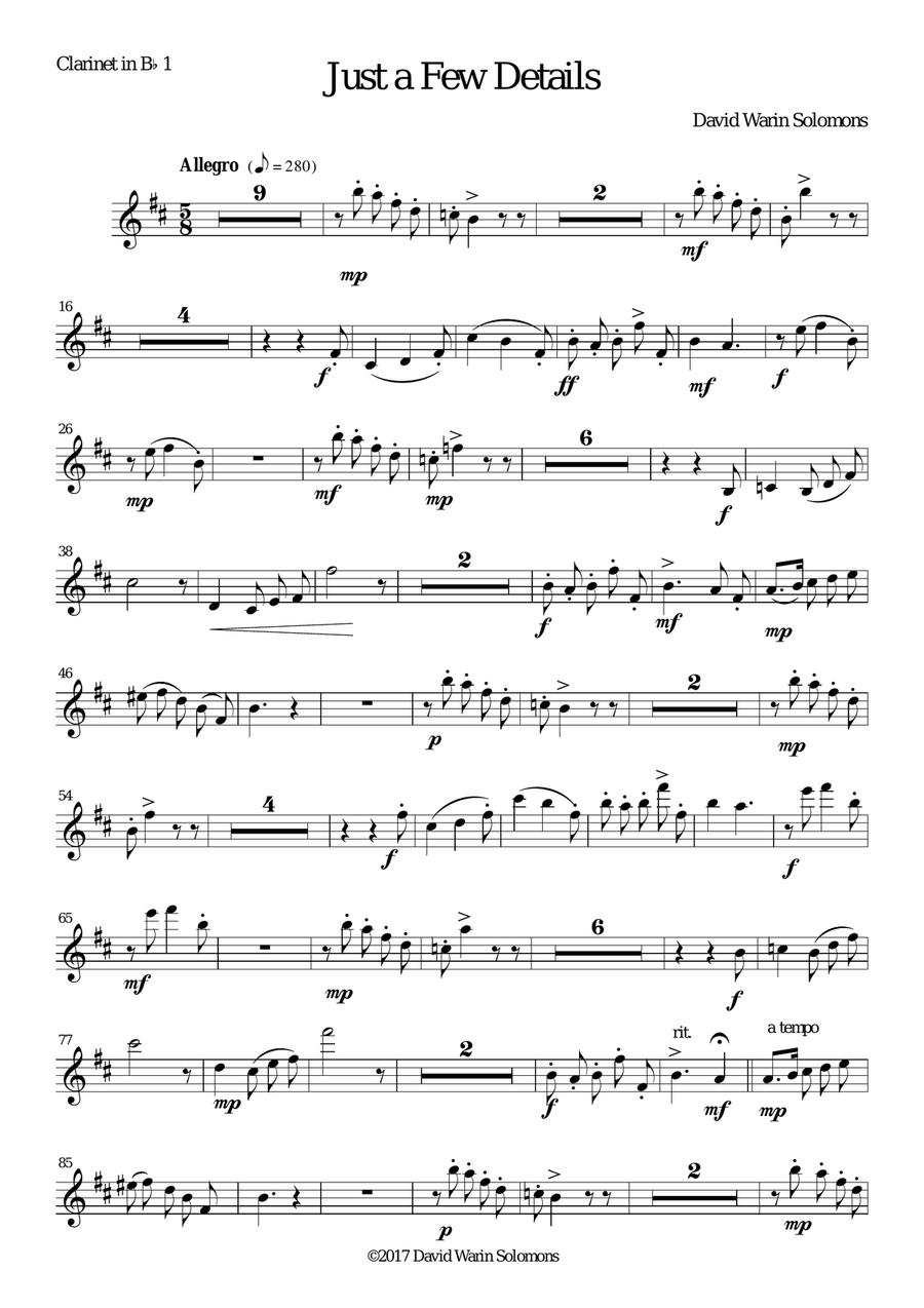 Just a Few Details for clarinet quintet (4 B flats and 1 bass) Clarinet Quintet scores gallery preview page 5