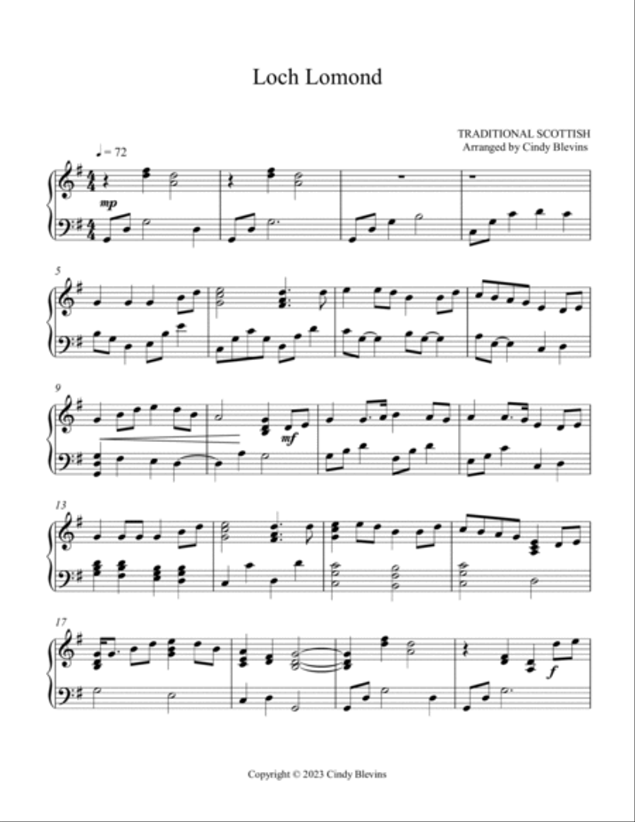 Loch Lomond, Piano and Tin Whistle (D) Piano scores gallery preview page 5