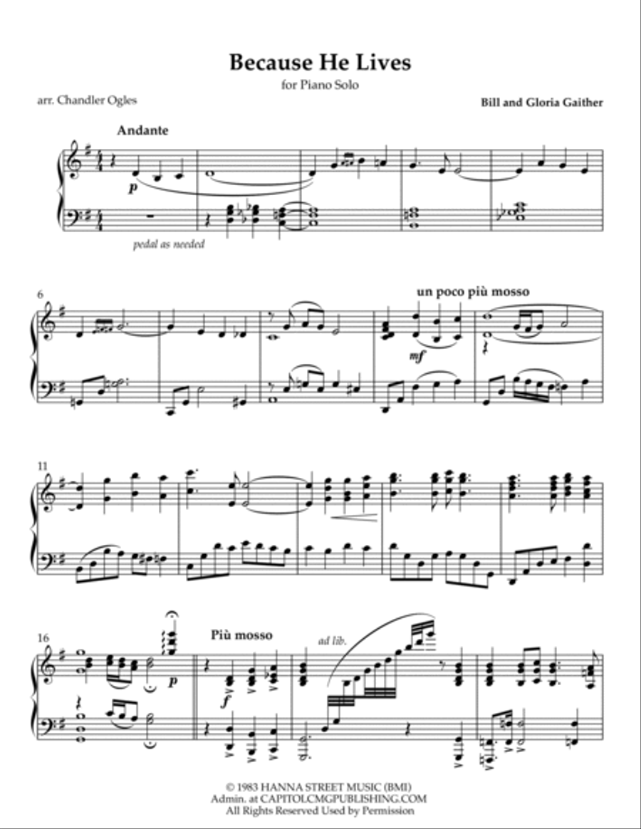 Because He Lives Piano Solo scores gallery preview page 3