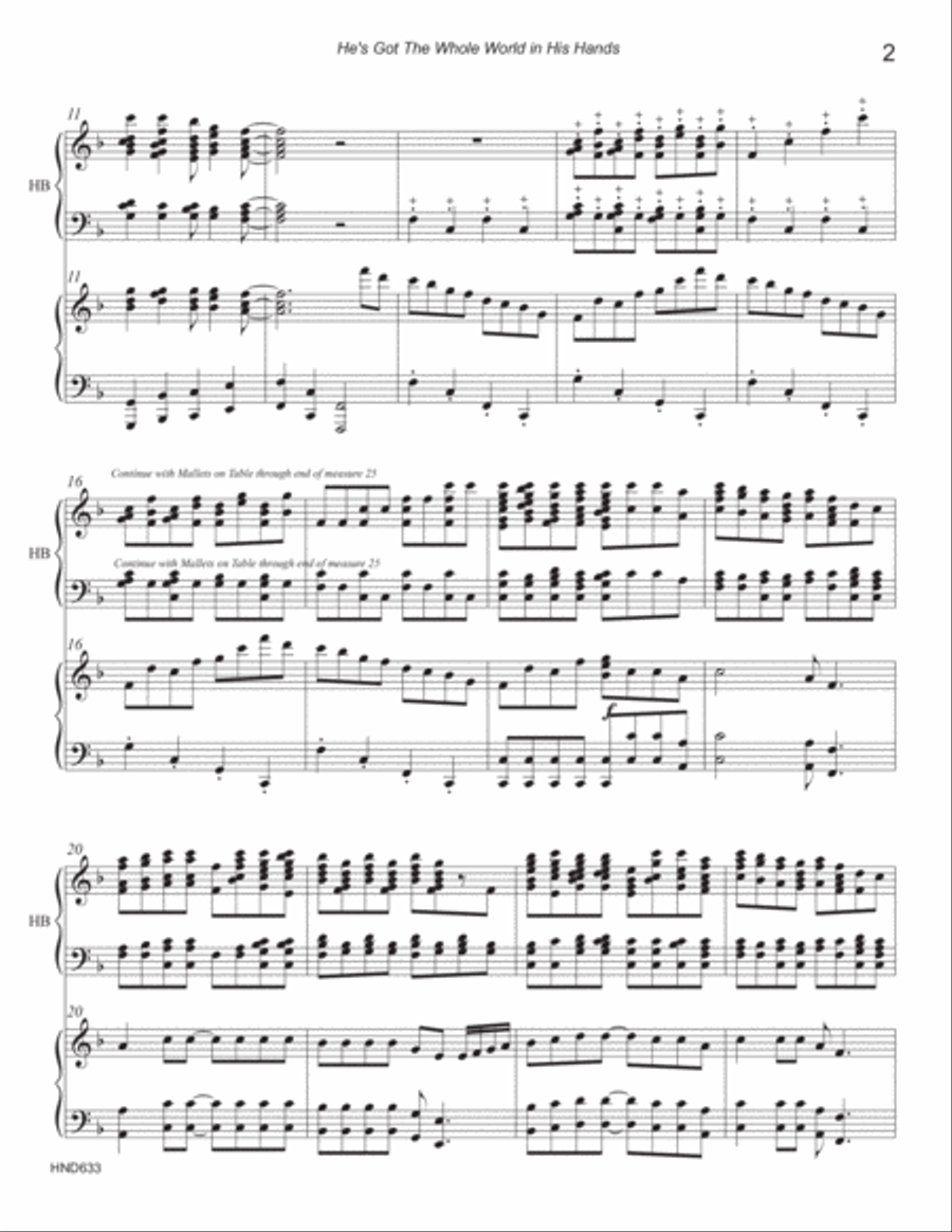 HE'S GOT THE WHOLE WORLD IN HIS HANDS - 3 Octave Handbells with Piano (Grade 3 & 3+) 3-Octaves scores gallery preview page 2