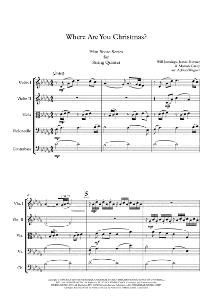 Where Are You Christmas? String Quintet scores gallery preview page 3