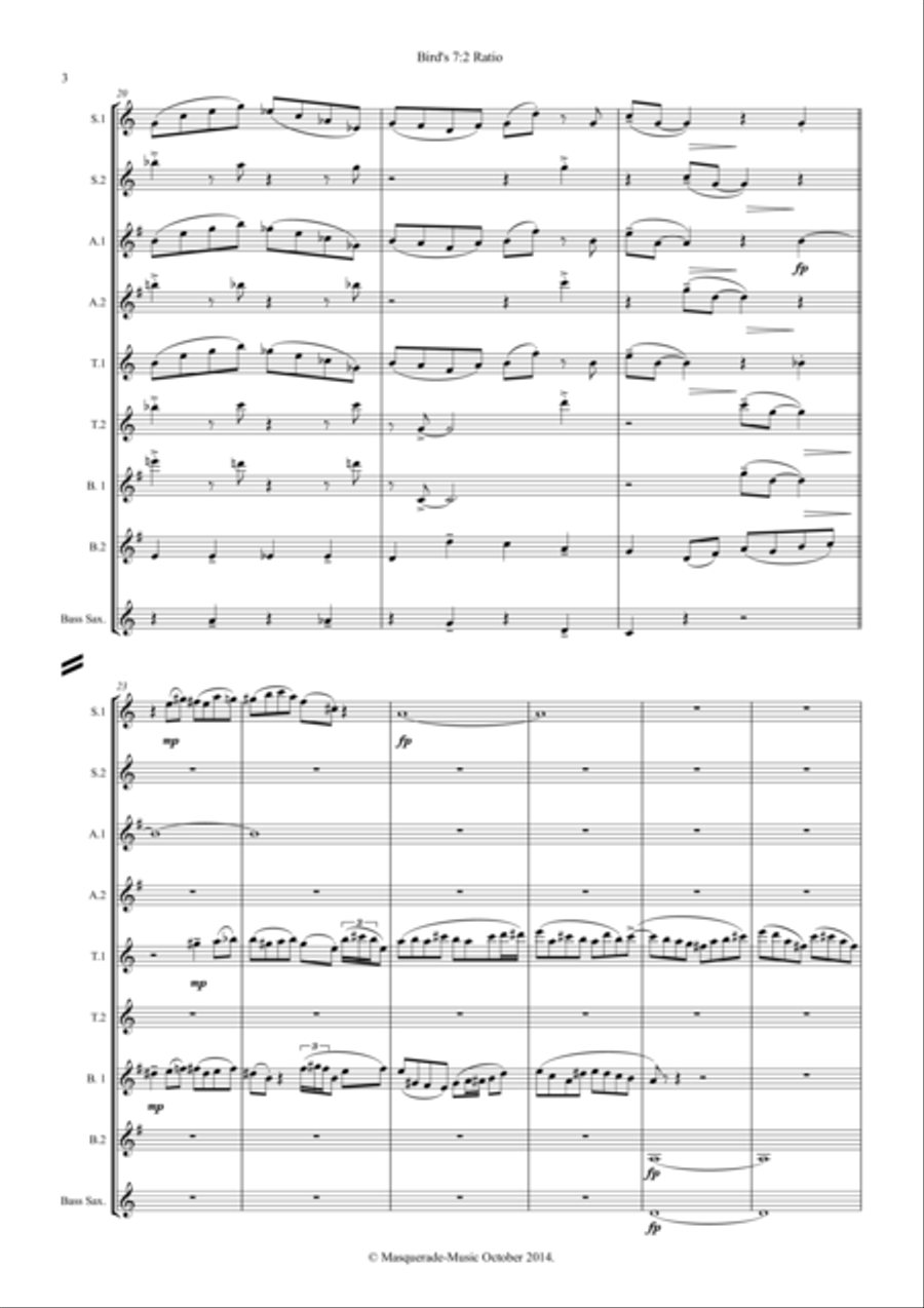 Bird's 7:2 Ratio Saxophone Octet (with optional Bass Sax) Woodwind Ensemble scores gallery preview page 3
