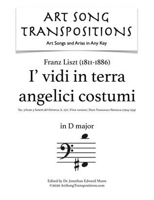 Book cover for LISZT: I' vidi in terra, S. 270 (first version, transposed to D major, bass clef)