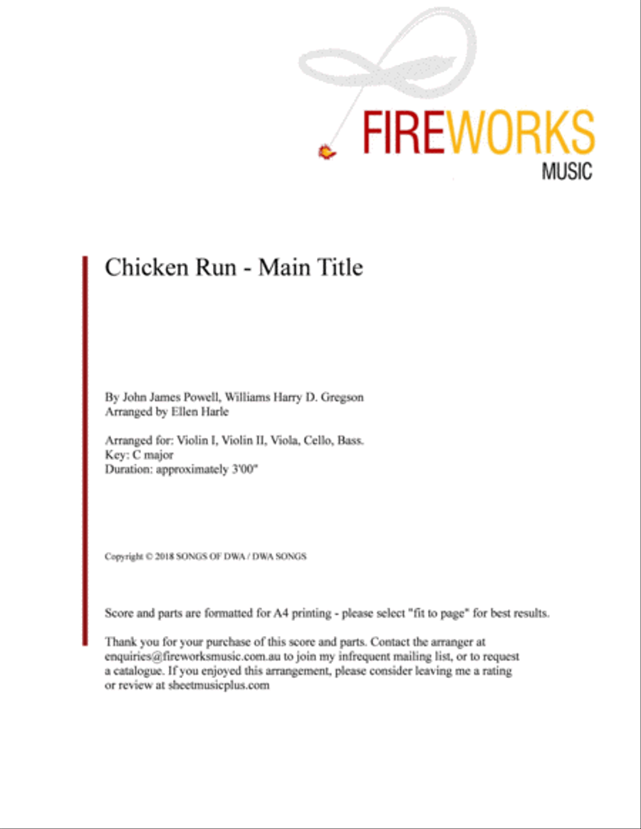 Chicken Run - Main Title Escape Montage String Quintet scores gallery preview page 2