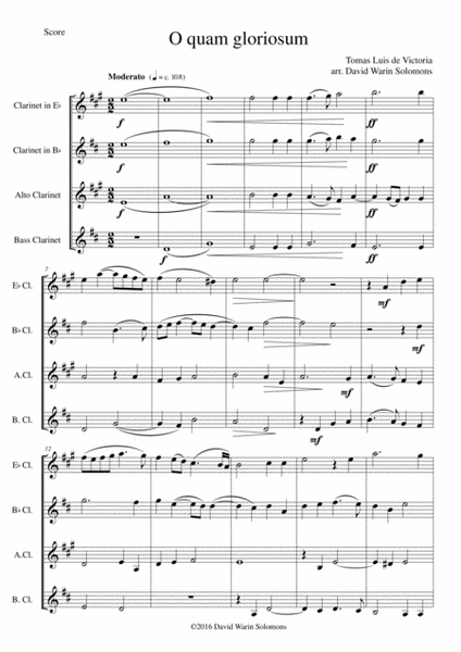 O quam gloriosum (Oh how glorious) for clarinet quartet (E flat B flat Alto and Bass) image number null