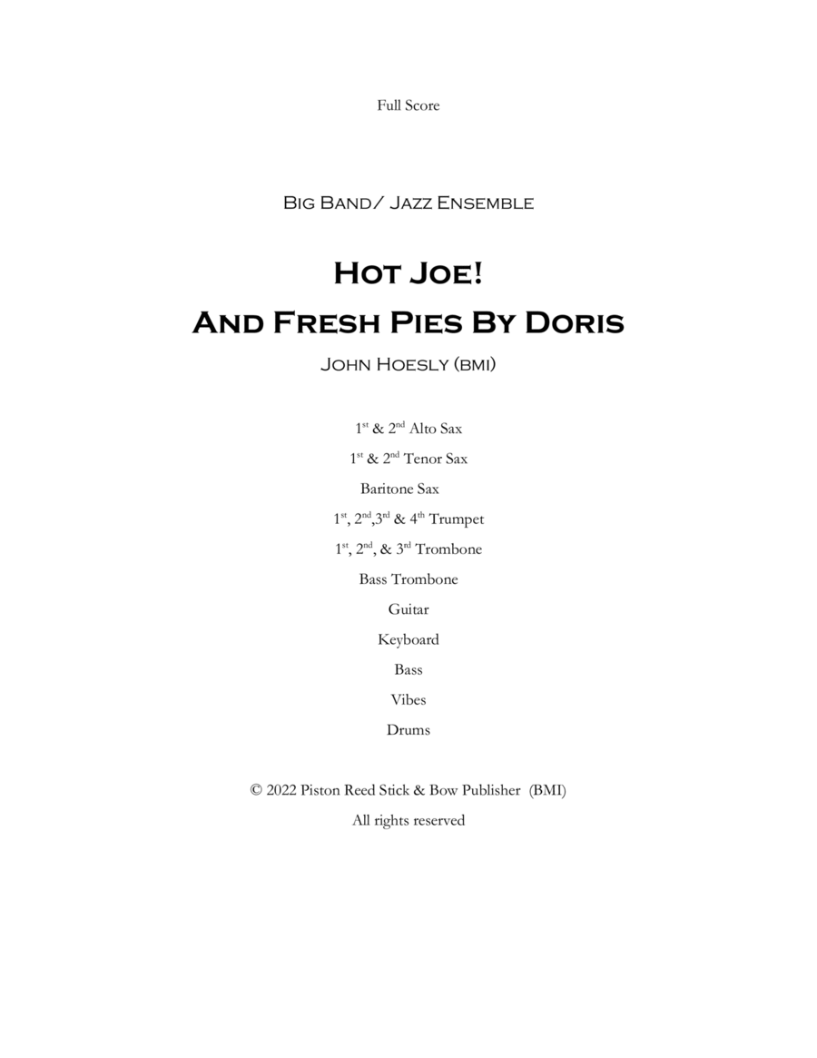 Hot Joe! And Fresh Pies By Doris- for big band/jazz ensemble image number null