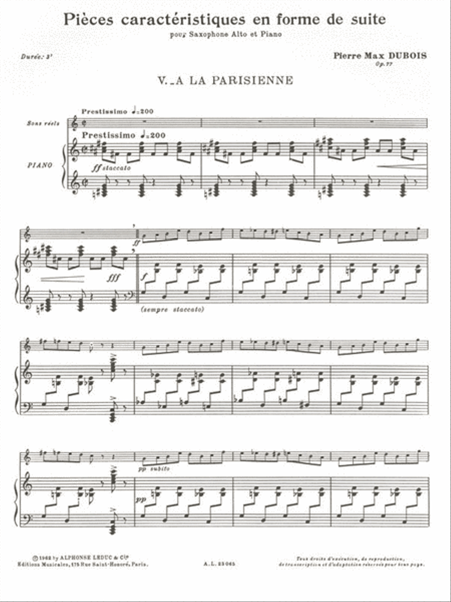 Pieces Caracteristiques en Forme de Suite - A La Parisienne Alto Saxophone scores gallery preview page 2