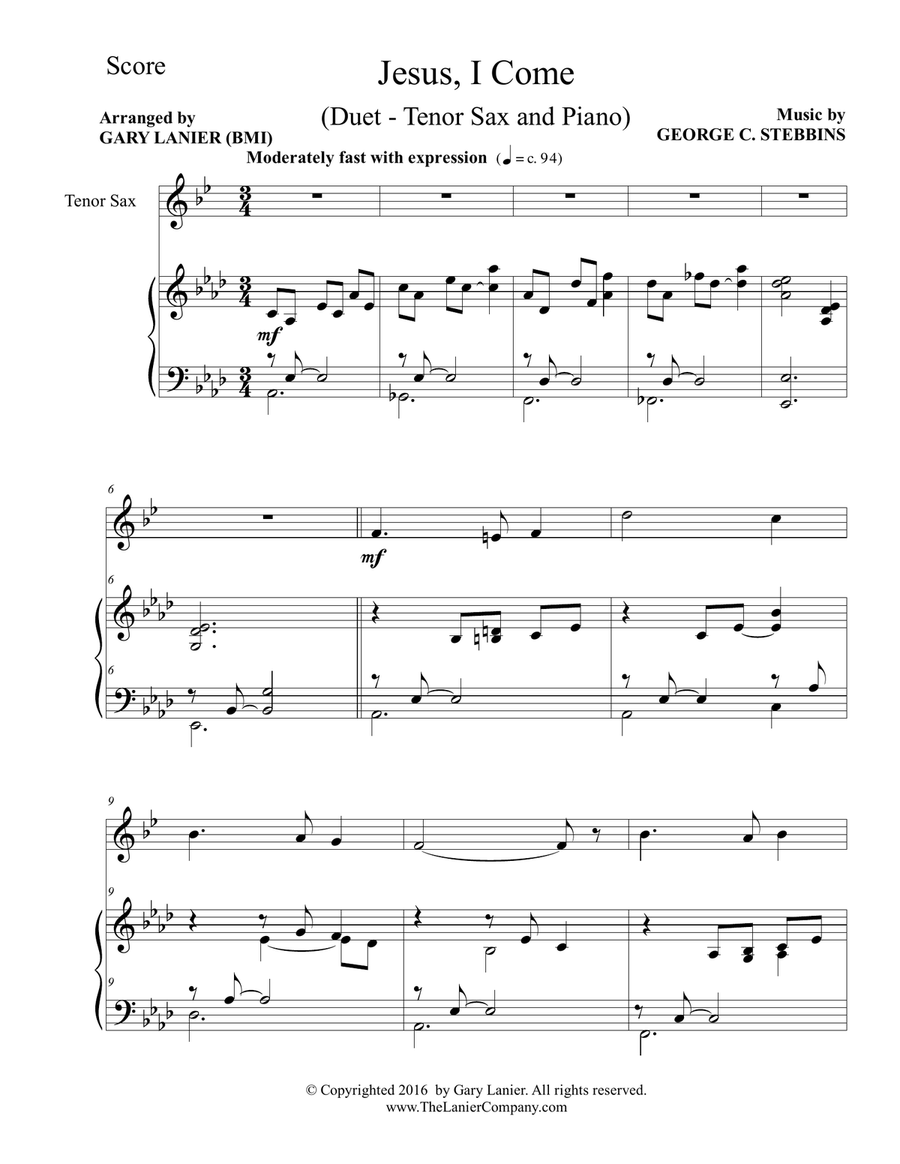 JESUS, I COME (Duet – Tenor Sax & Piano with Parts) Woodwind Duet scores gallery preview page 2