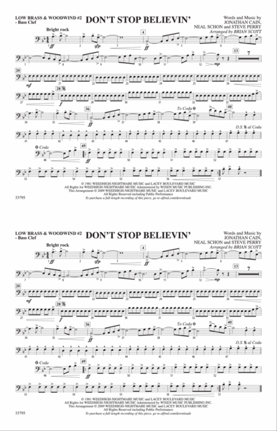 Don't Stop Believin': Low Brass & Woodwinds #2 - Bass Clef Marching Band scores gallery preview page 1
