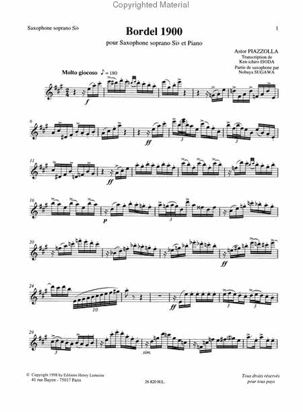 Histoire Du Tango by Astor Piazzolla Saxophone - Sheet Music