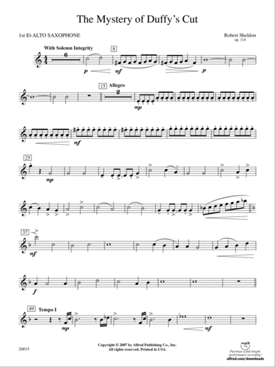 The Mystery of Duffy's Cut: E-flat Alto Saxophone Concert Band scores gallery preview page 1