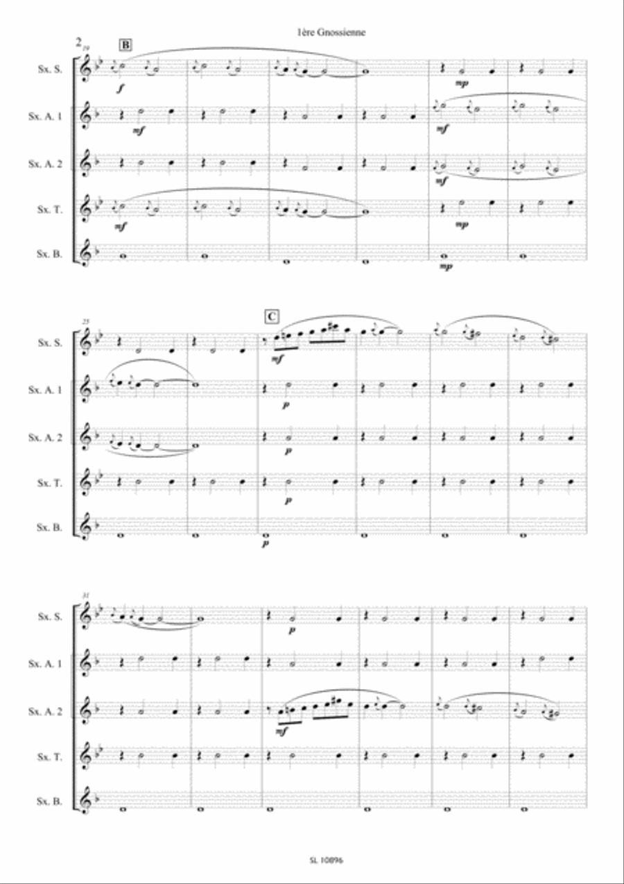 Gnossienne 1er 2eme et 3eme pour quintette de saxophones Saxophone scores gallery preview page 3
