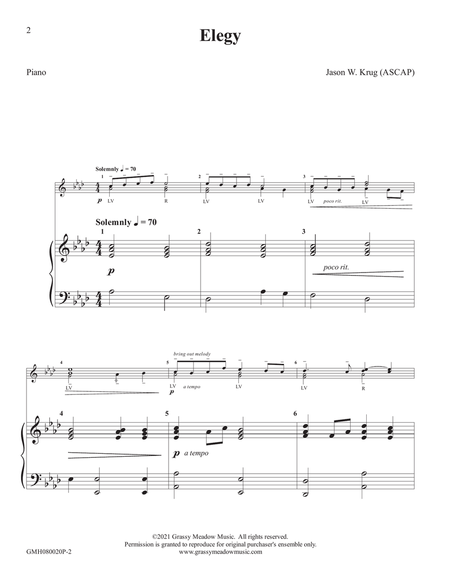 Elegy (piano accompaniment to 8 handbell version) Handbell Choir scores gallery preview page 2