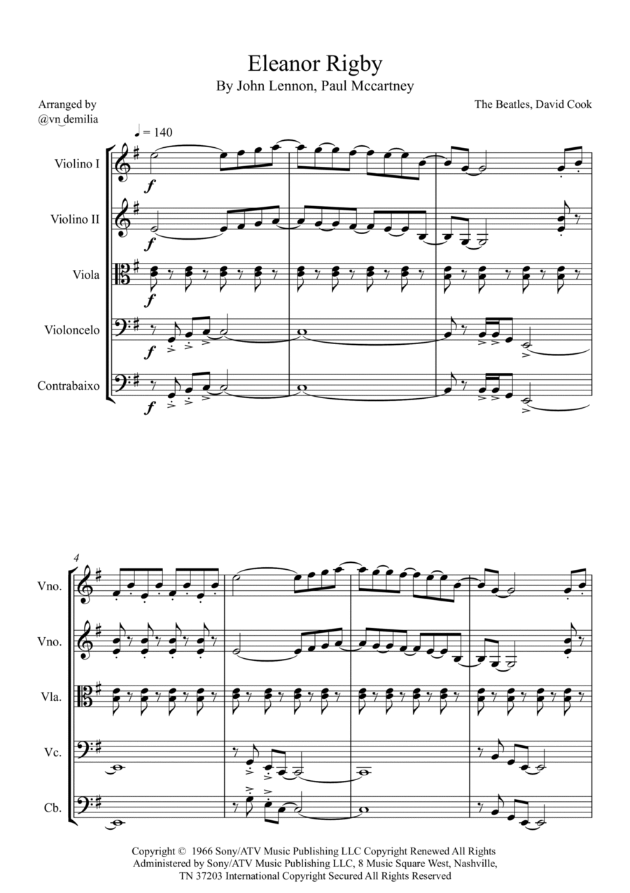 Eleanor Rigby Eleanor Rigby String Quintet scores gallery preview page 1