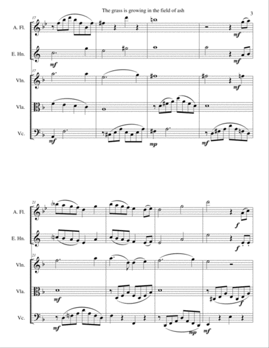 The Grass is growing in the field of ash - for alto flute, cor anglais and string trio English Horn scores gallery preview page 3
