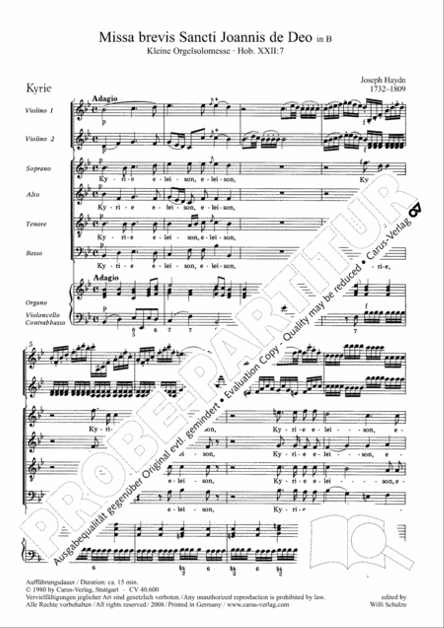 Missa brevis Sti. Joannis de Deo (Kleine Orgelsolomesse) 4-Part scores gallery preview page 8
