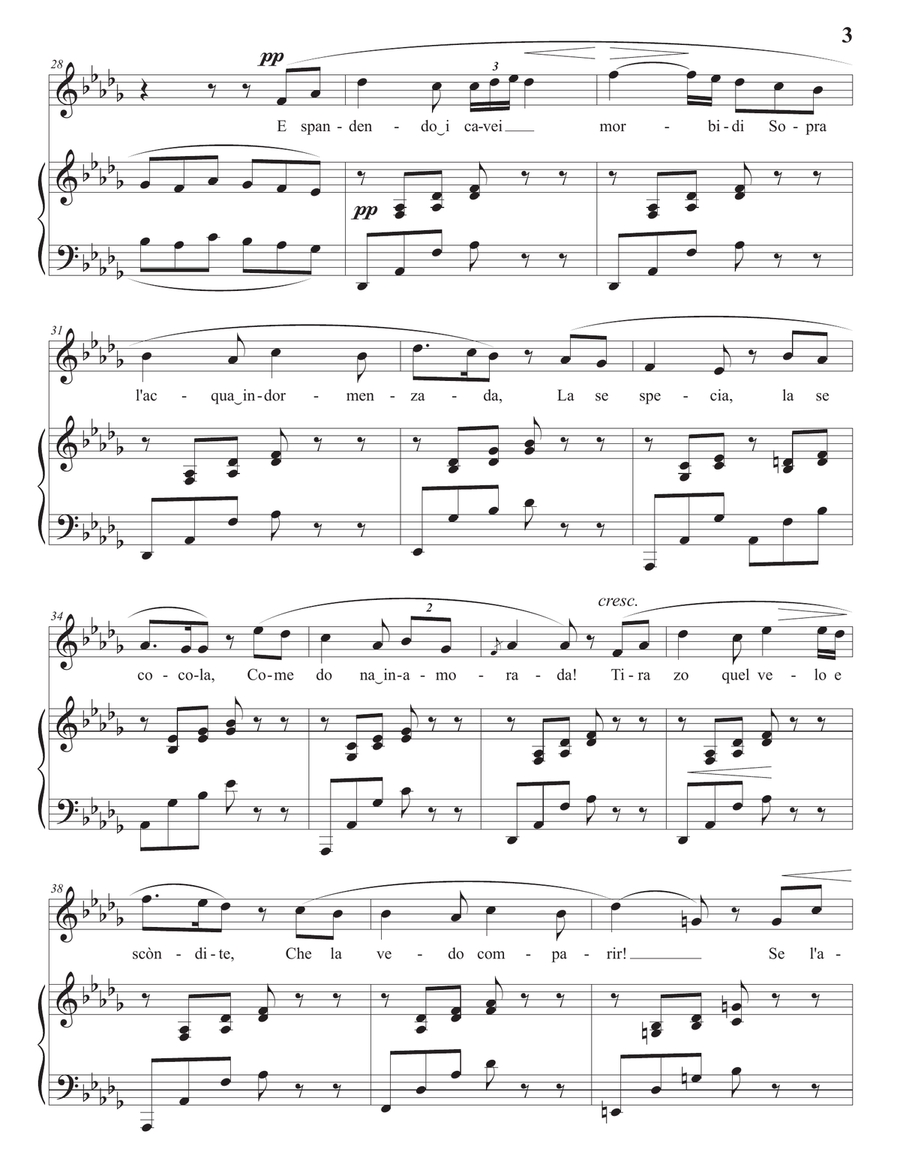 HAHN: Sopra l'acqua indormenzada (transposed to D-flat major) Piano, Vocal scores gallery preview page 4