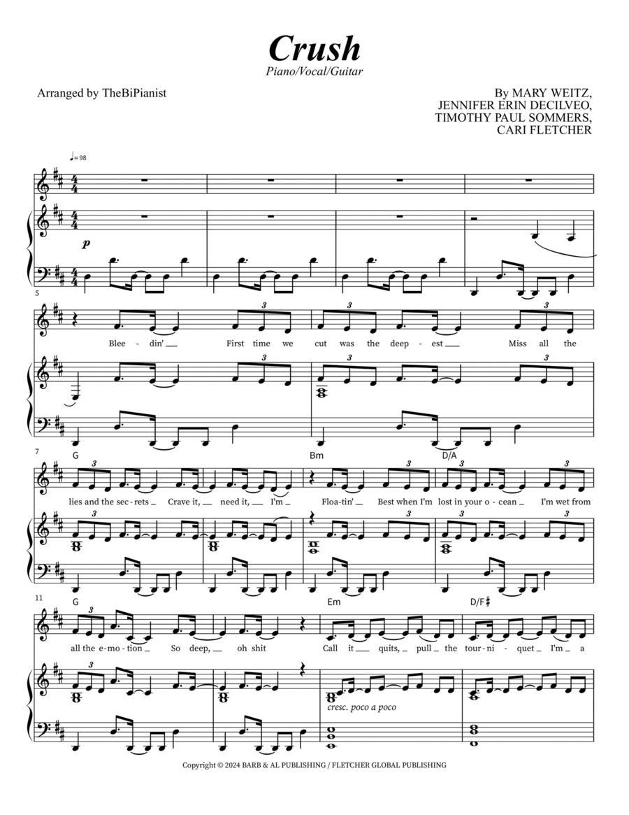 Crush Crush Piano, Vocal, Guitar scores gallery preview page 1