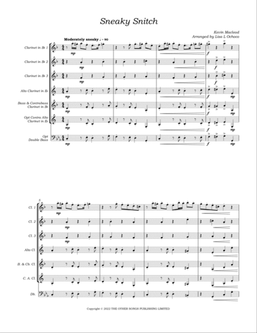 Sneaky Snitch Clarinet Choir scores gallery preview page 6