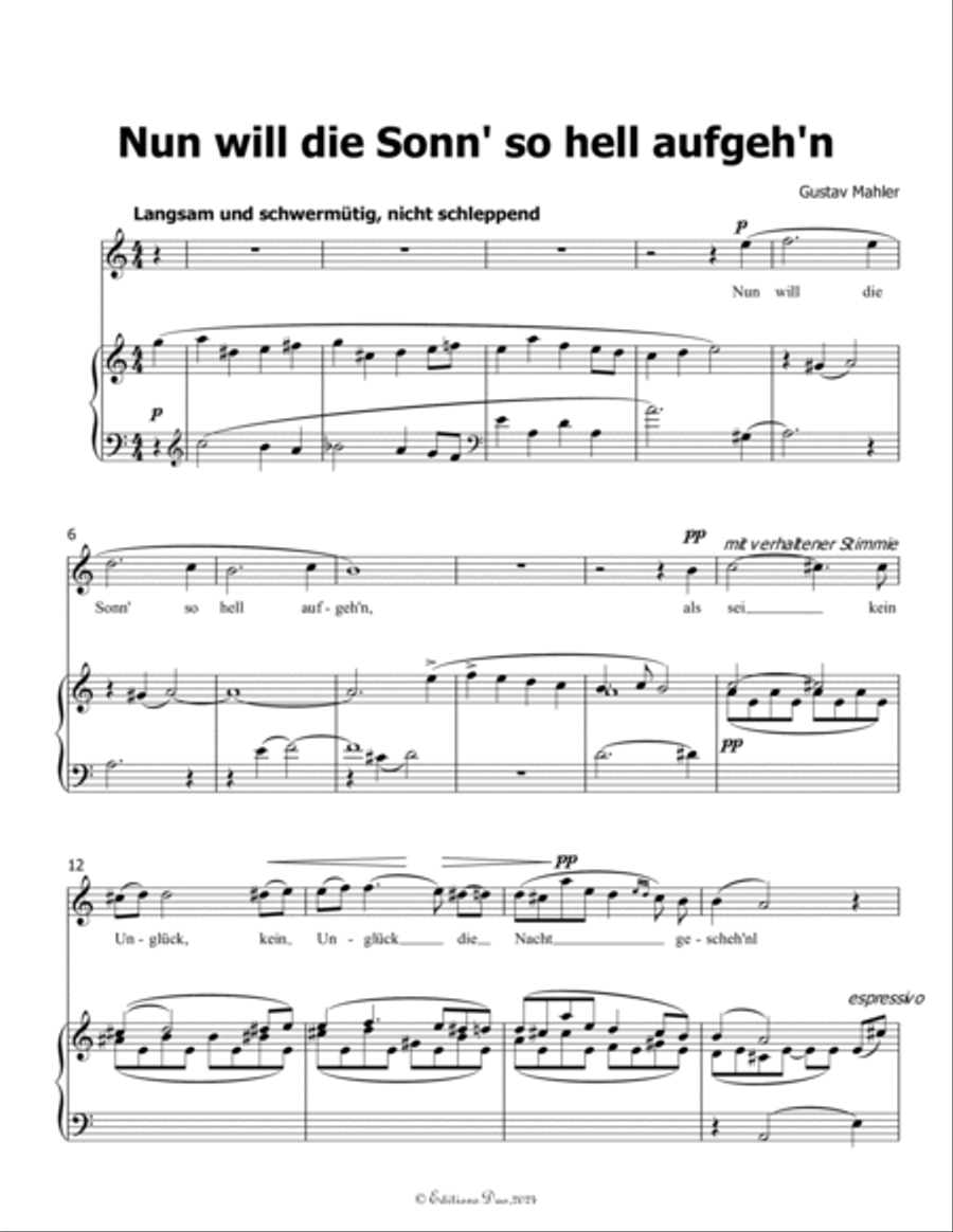 Nun will die Sonn so hell aufgehn, by Mahler, in a minor Piano, Vocal scores gallery preview page 3