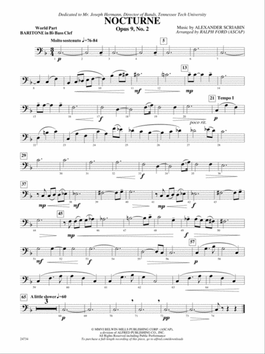Nocturne (Opus 9, No. 2): (World Part) B-flat Baritone B.C. Concert Band scores gallery preview page 1