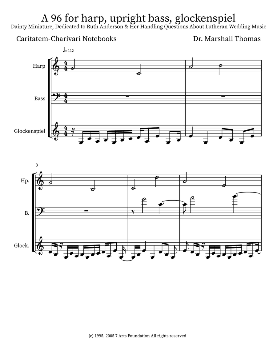 A 96 for harp, upright bass, glockenspiel Small Ensemble scores gallery preview page 1