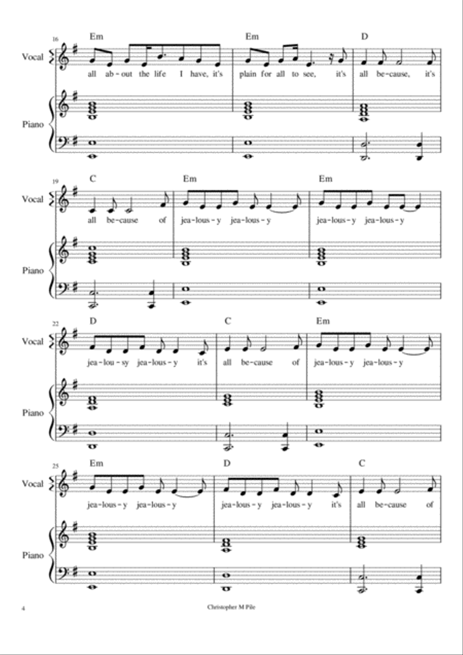 Jealousy Jealousy Piano, Vocal, Guitar scores gallery preview page 4