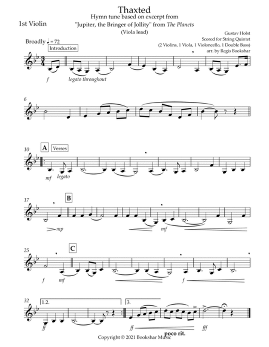 Thaxted (hymn tune based on excerpt from "Jupiter" from The Planets) (Bb) (String Quintet - 2 Violin image number null