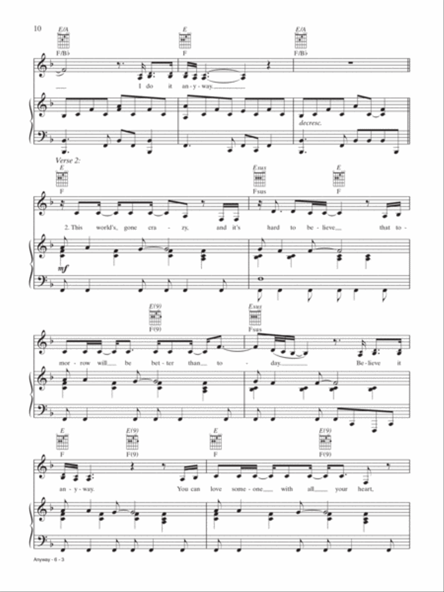 Anyway Piano, Vocal, Guitar scores gallery preview page 3