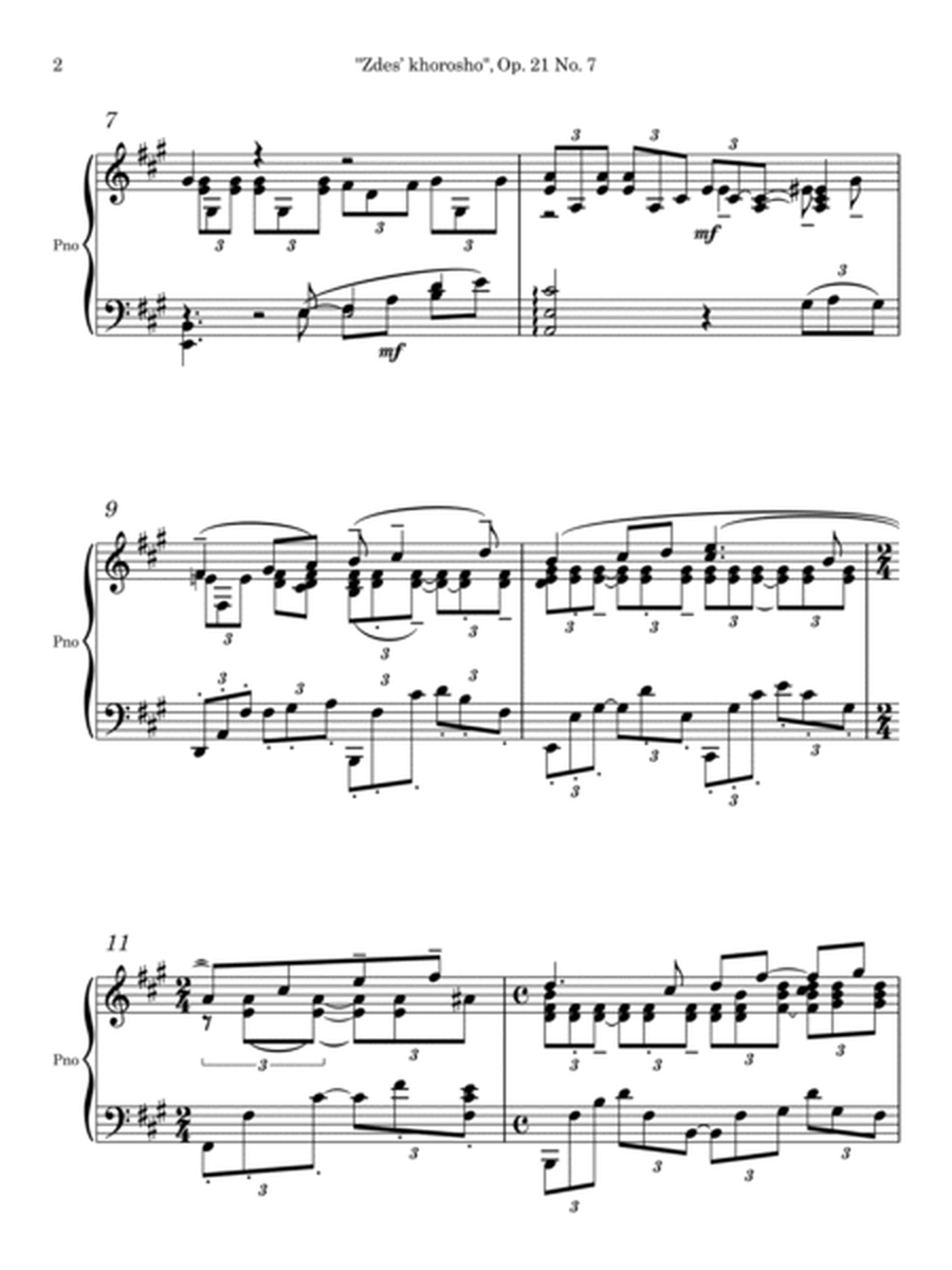 "Zdes' khorosho" Op. 21 No. 7 for solo piano image number null