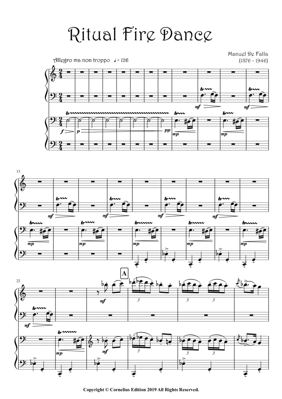 Ritual Fire Dance El Amor Brujo Manuel De Falla Piano 4 Hands Piano Method scores gallery preview page 1