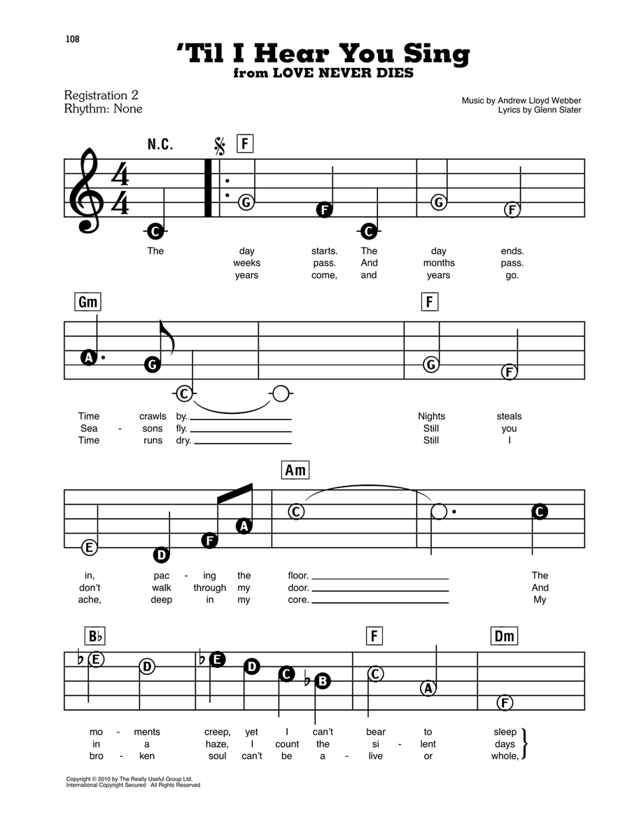 'Til I Hear You Sing (from Love Never Dies) Electronic Keyboard scores gallery preview page 1