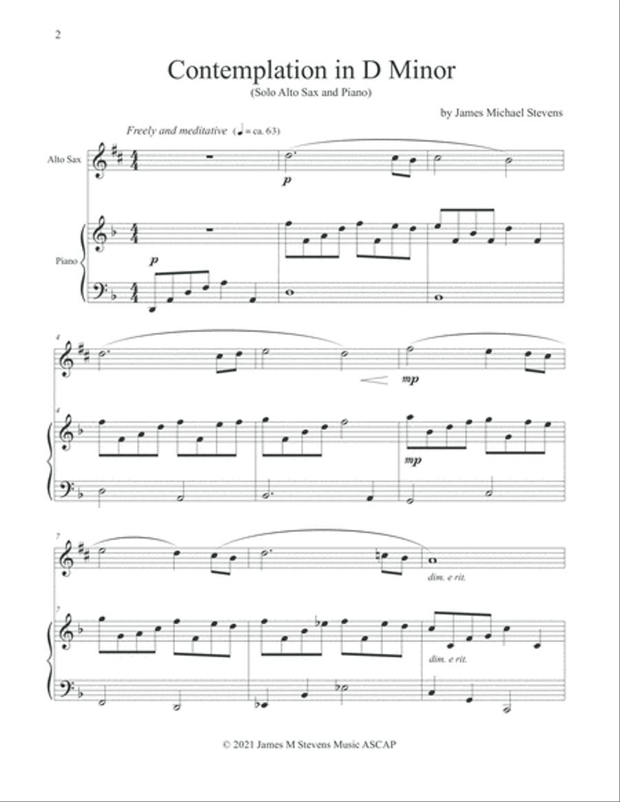 Contemplation in D Minor - Alto Sax & Piano Alto Saxophone scores gallery preview page 2