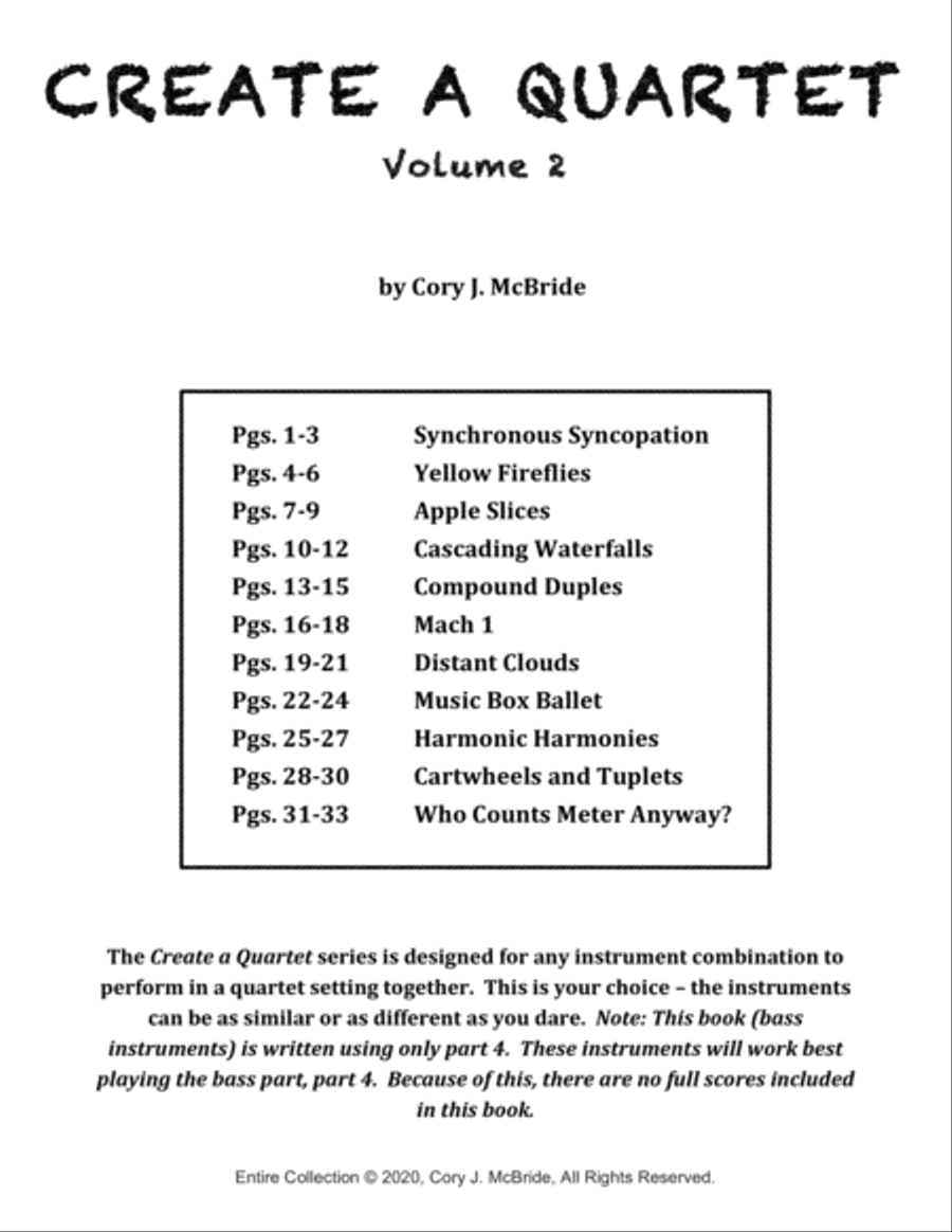 Create A Quartet, Volume 2, Tuba, Eb Baritone Sax, Bb Bass Clarinet Clarinet Quartet scores gallery preview page 2