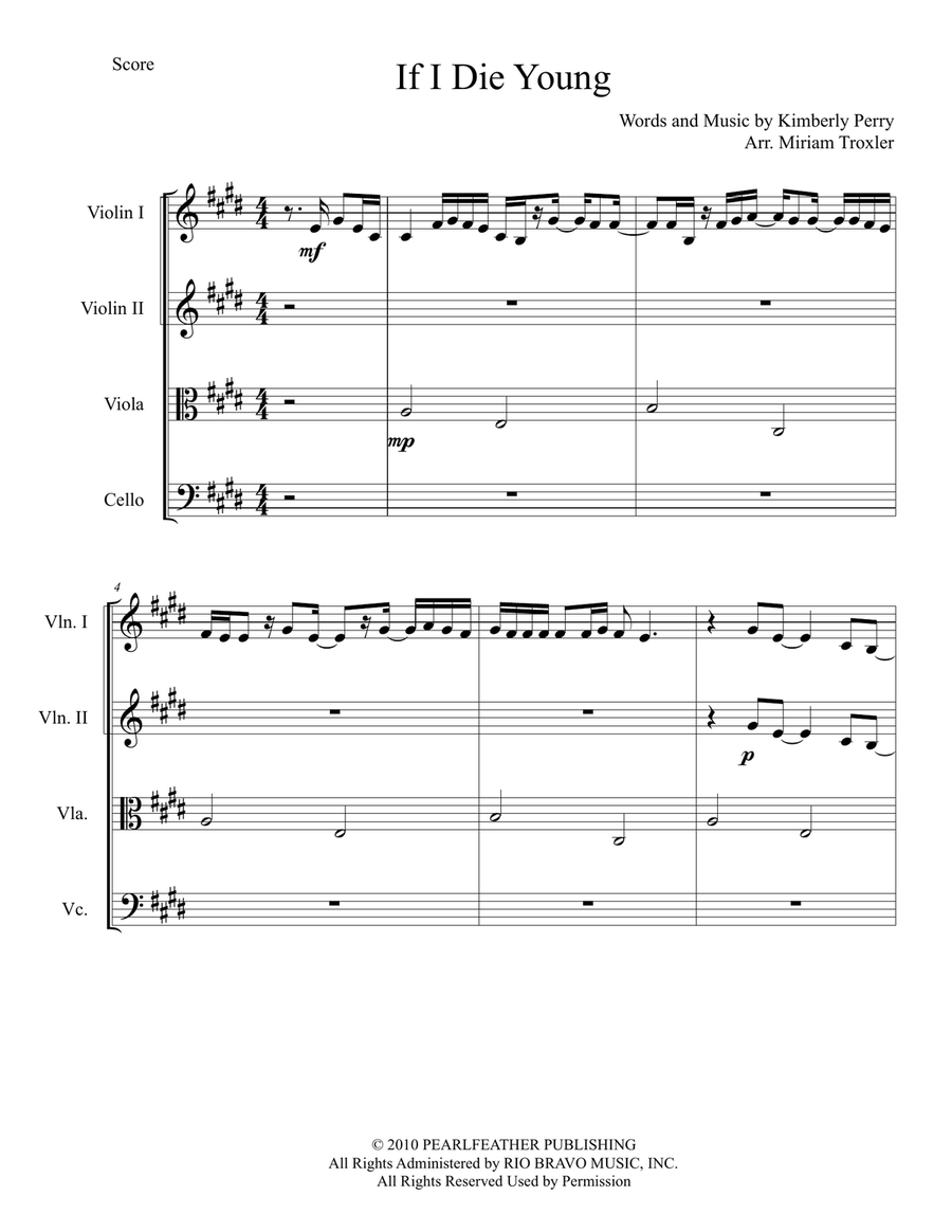 If I Die Young String Quartet scores gallery preview page 1