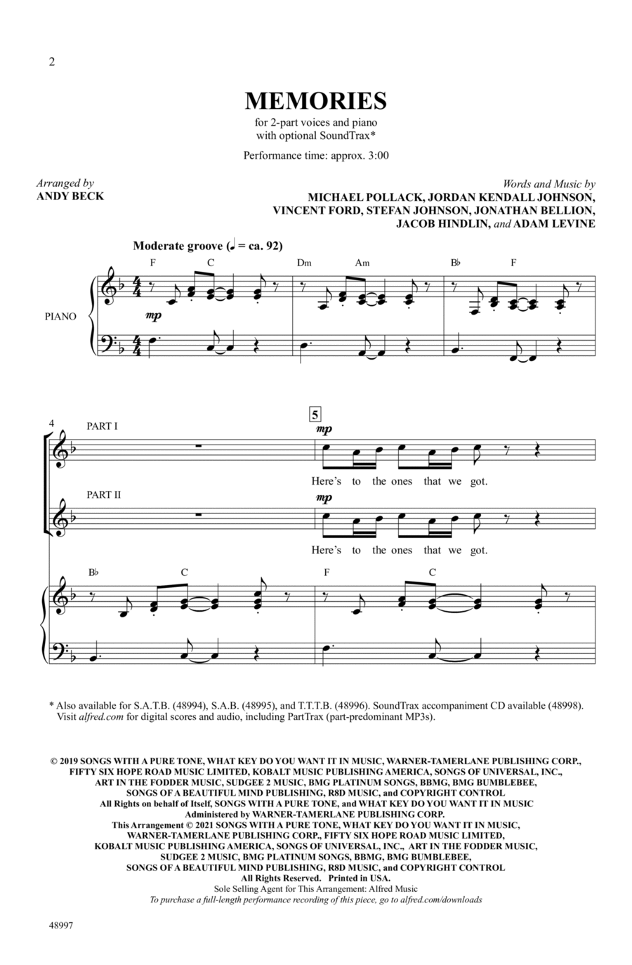 Memories Choir scores gallery preview page 1