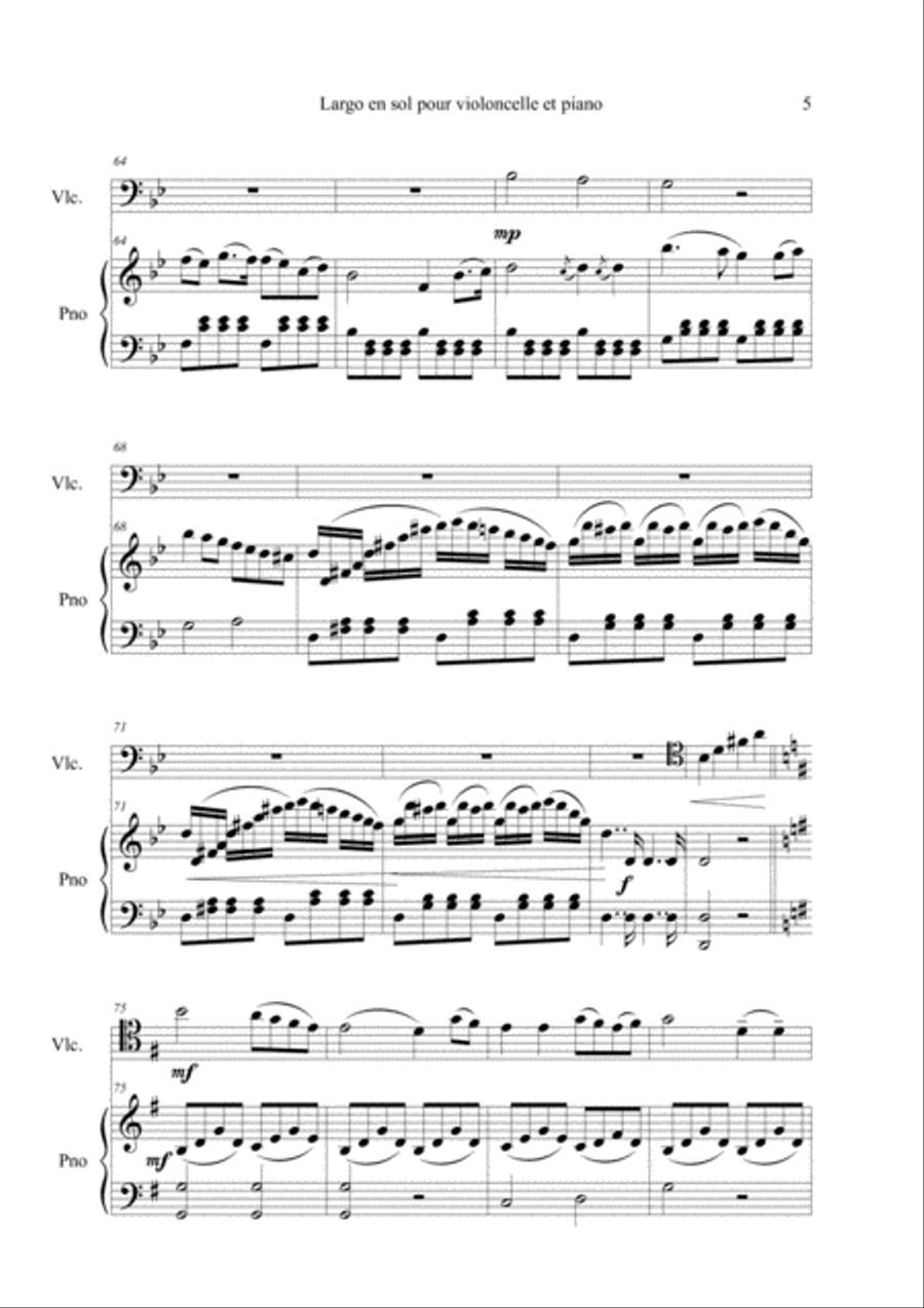Donizetti, Gaetano (1797-1848)-Largo en sol pour violoncelle et piano Small Ensemble scores gallery preview page 5