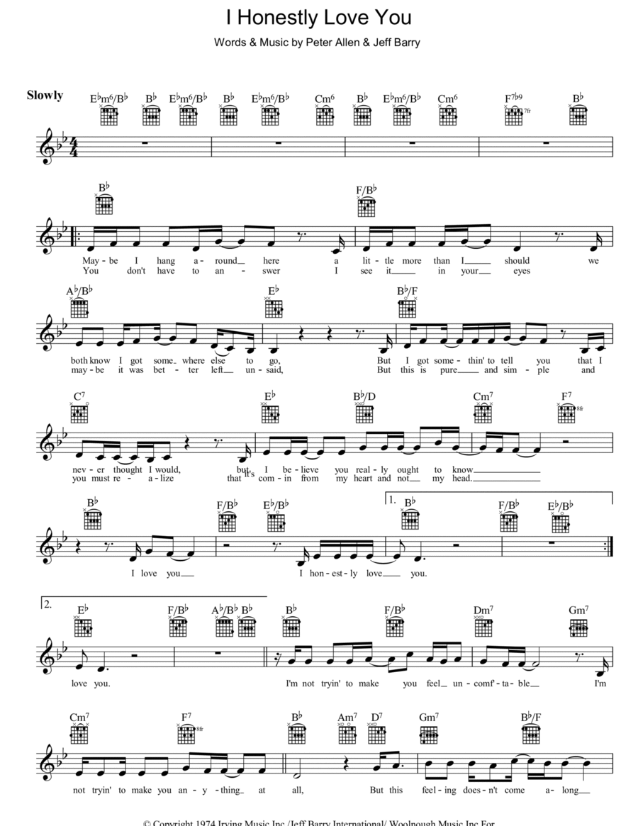 I Honestly Love You (from The Boy From Oz) Piano scores gallery preview page 1