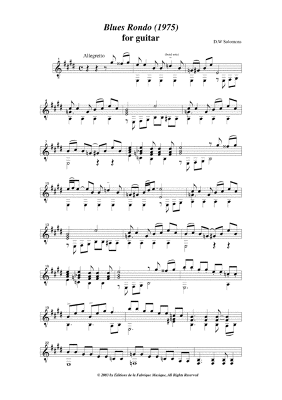 David Warin Solomons: Blues Rondo for solo guitar Electric Guitar scores gallery preview page 2