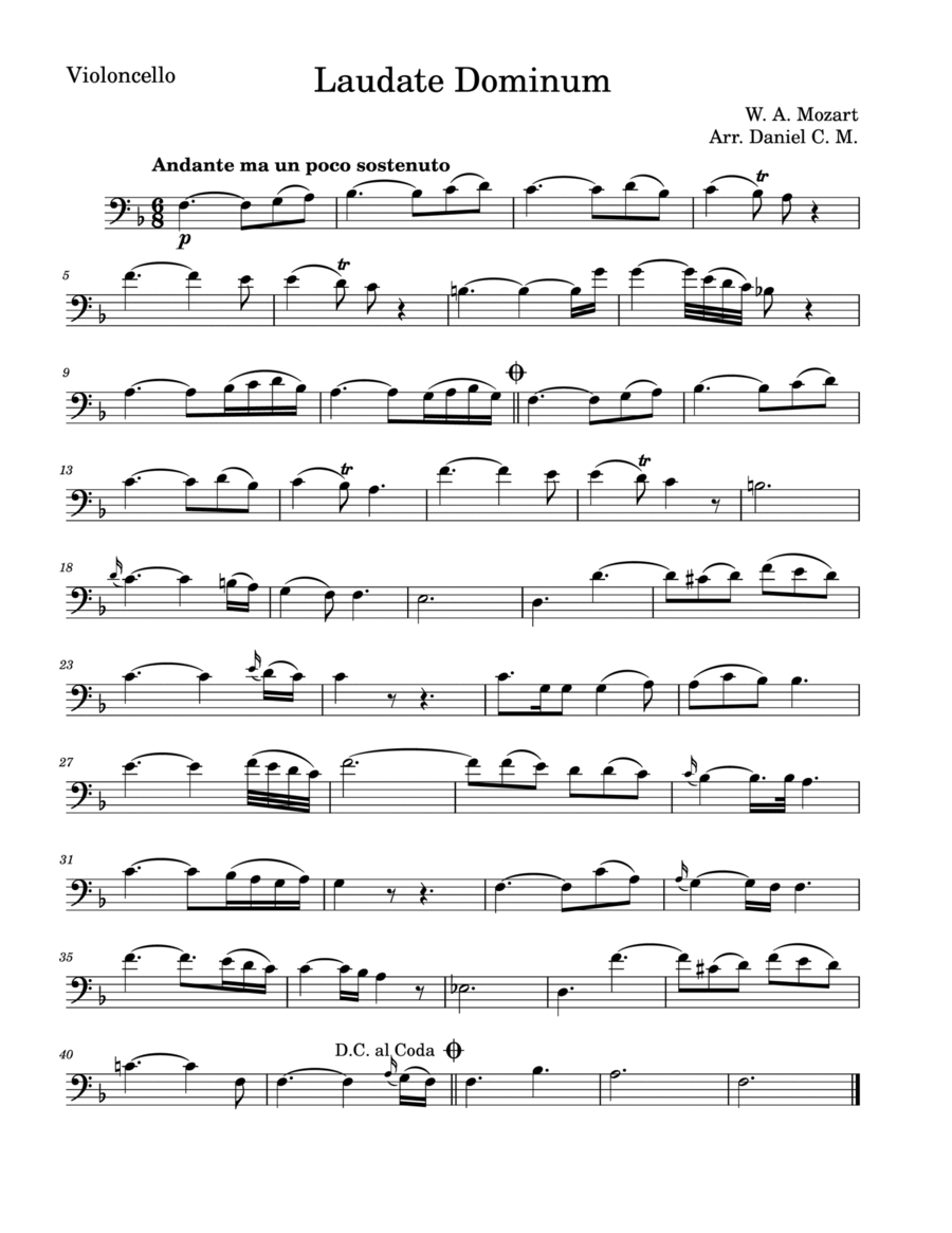Laudate Dominum for cello (easy piano) Easy Piano scores gallery preview page 1