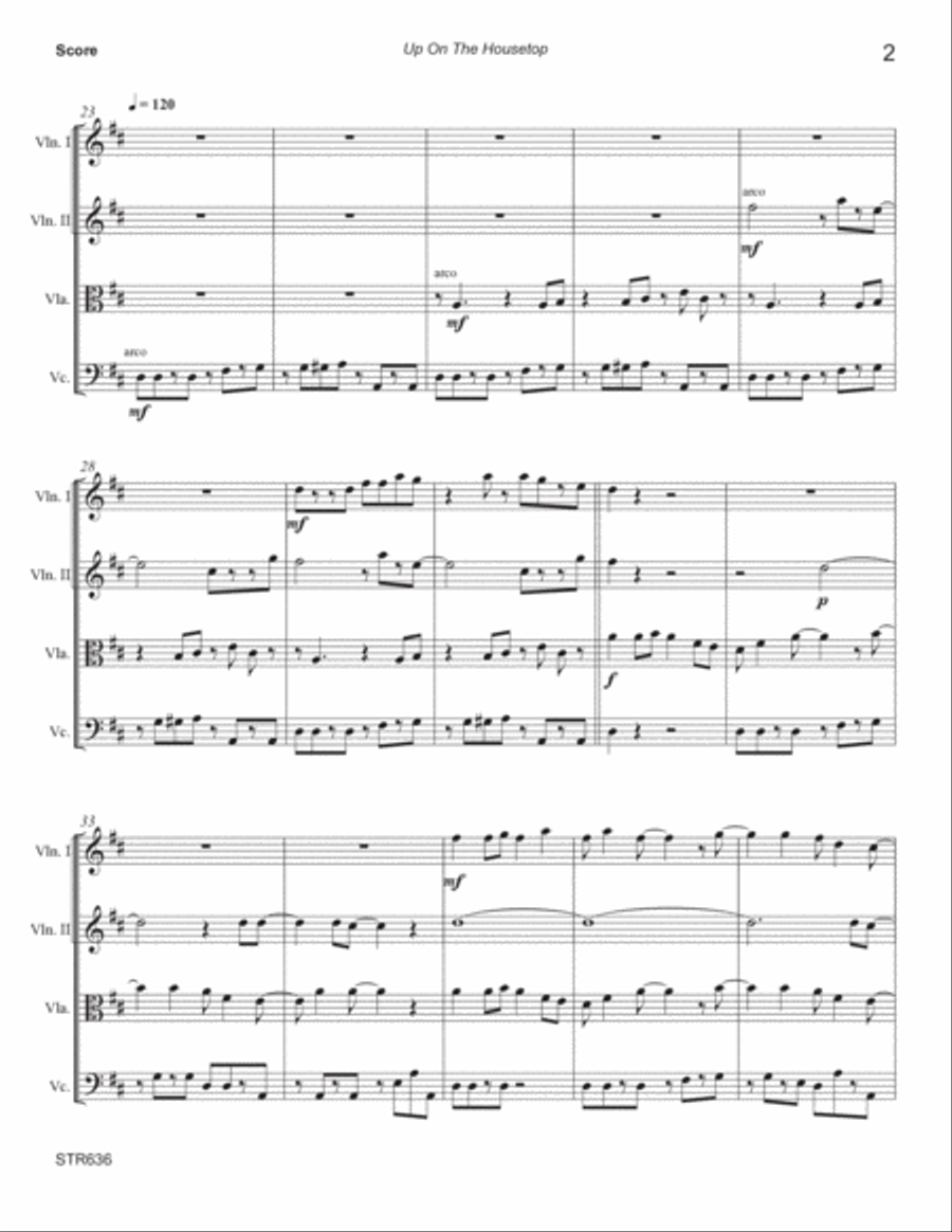 UP ON THE HOUSETOP - String Quartet (unaccompanied - Grade 3 String Quartet scores gallery preview page 2