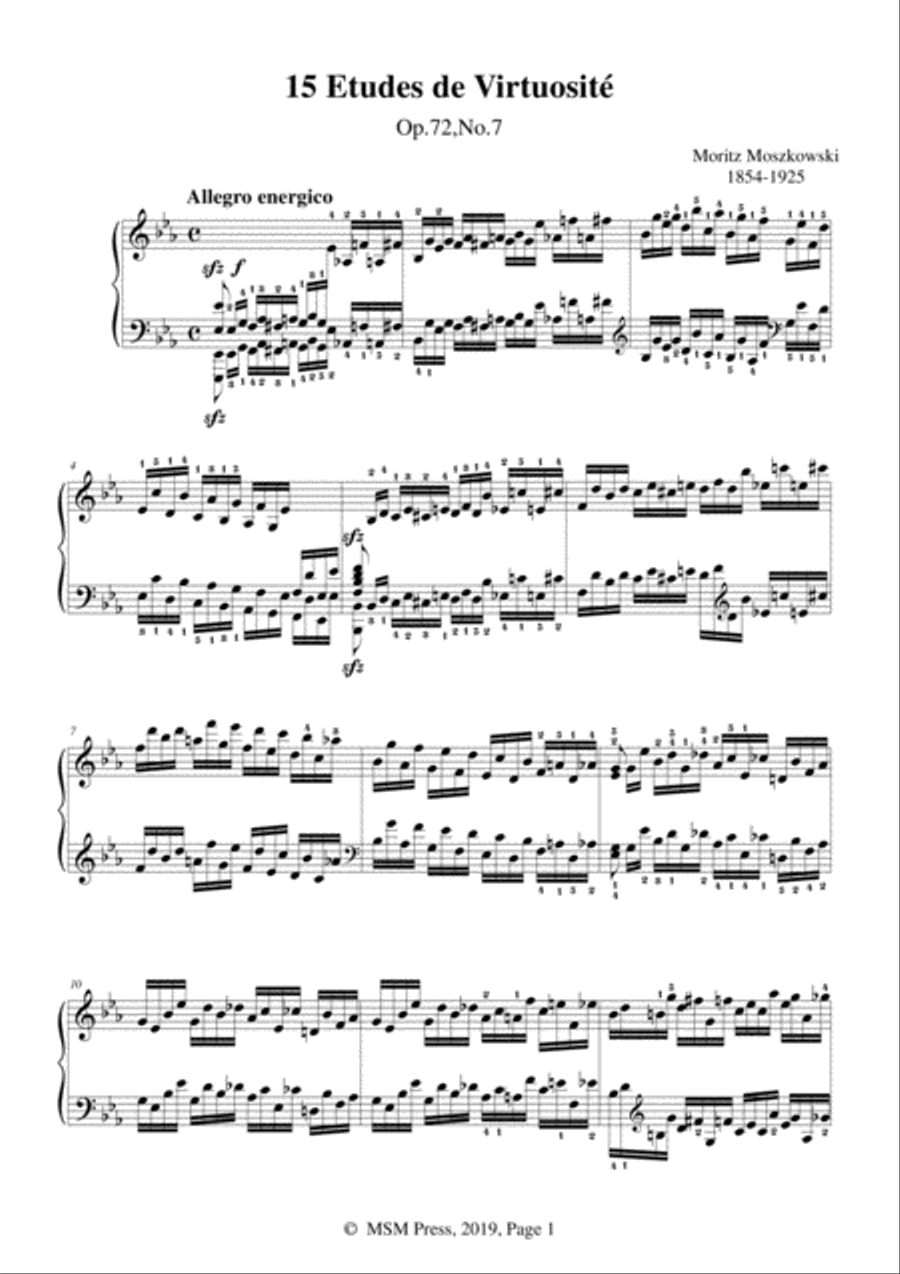 Moszkowski-15 Etudes de Virtuosité,Op.72,No.7,Allegro energico in E flat Major Piano Method scores gallery preview page 3
