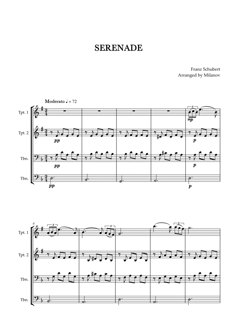 Serenade | Schubert | Brass Quartet Brass Quartet scores gallery preview page 1