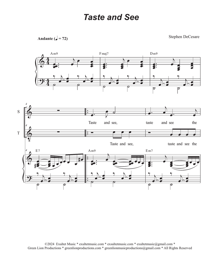 Taste and See (2-part choir - (Soprano and Tenor)