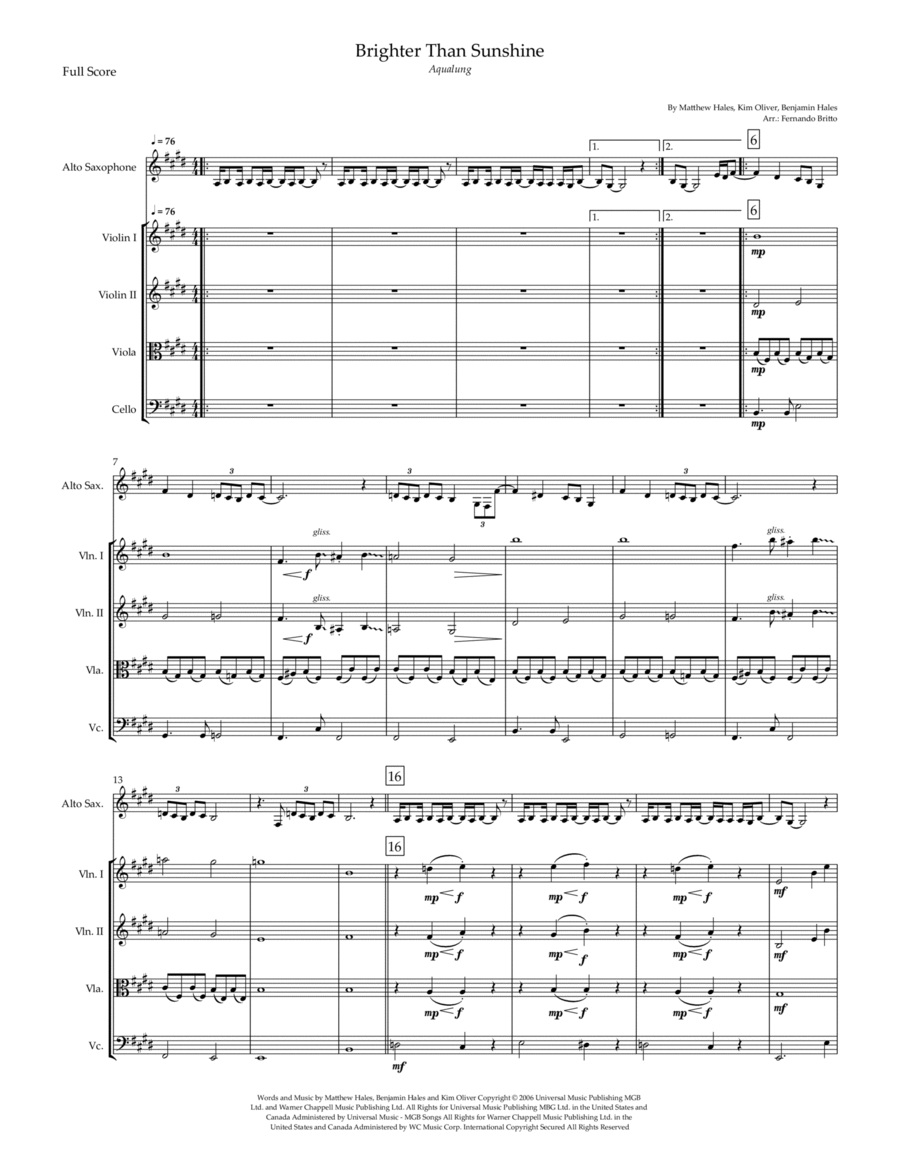 Brighter Than Sunshine Small Ensemble scores gallery preview page 1