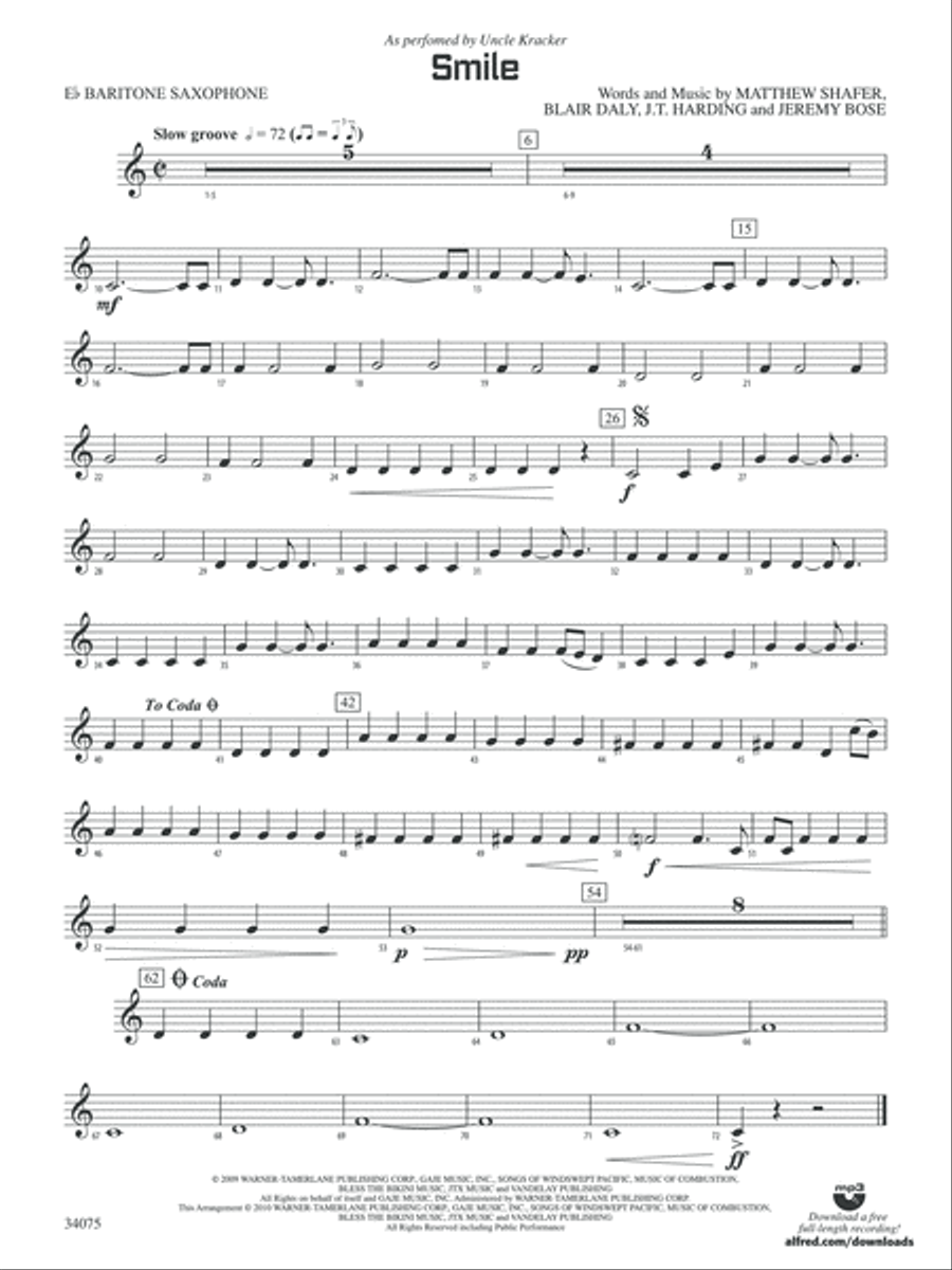 Smile: E-flat Baritone Saxophone Concert Band scores gallery preview page 1